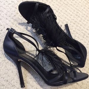 Black satin high heels size 7